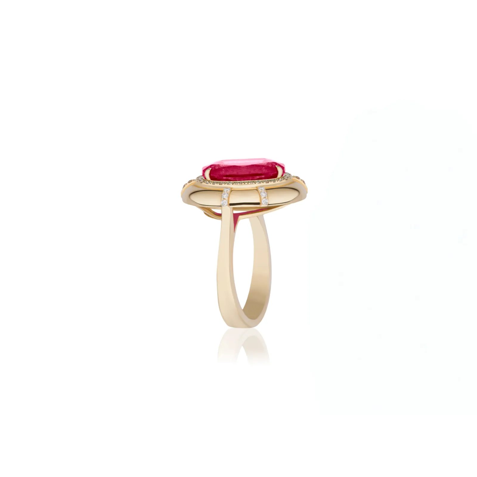 Bezel Set Oval Rubellite & Diamond Statement Ring