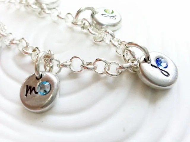 Birthstone Charm Bracelet | Grandmother's Initial Bracelet | Mother's Jewelry