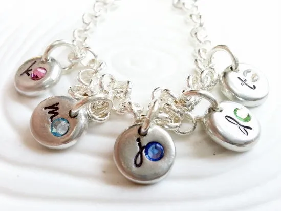 Birthstone Charm Bracelet | Grandmother's Initial Bracelet | Mother's Jewelry