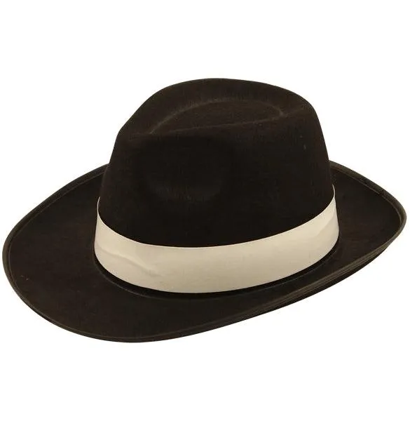 Black Gangster Hat with White Band Trilby Hat Mafia 1920’s Fancy Dress Hat