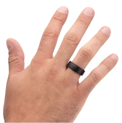 Black IP Titanium & Redwood Matte Finish Hammered Comfort Fit Ring, Size 10.5