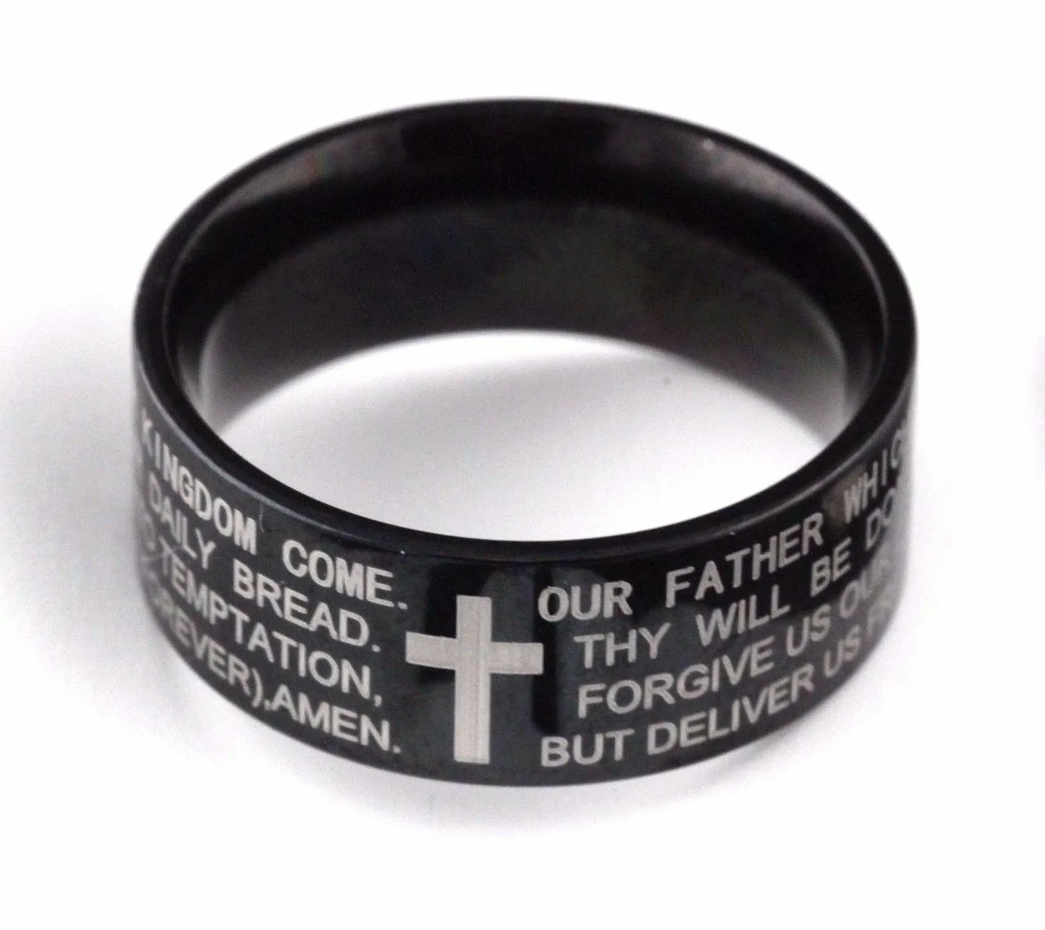 Black Stainless Steel Lord's Prayer Cross Religious Wedding Band