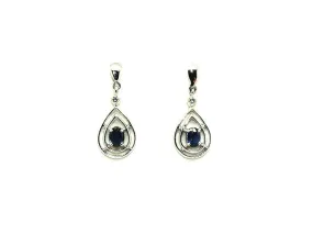 Blue Sapphire And Diamond Double Wire Dangling Earring Ad No.0892