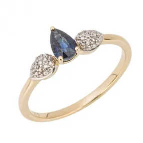 Blue Sapphire and Diamond in Yellow Gold Droplet Ring GR604L