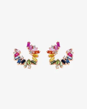 Bold Burst Rainbow Sapphire Sideways Mini Hoops