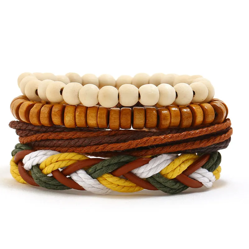 Bracelet Vintage Hand-Woven DIY Four-Piece Set Cattle Leather Bracelet Simple Hemp Rope Carrying Strap