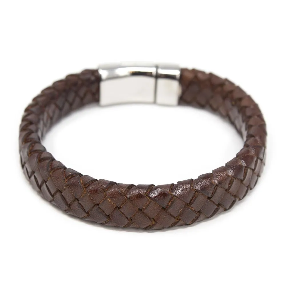 Braided Leather Bracelet with Lion Clasp Brown Large