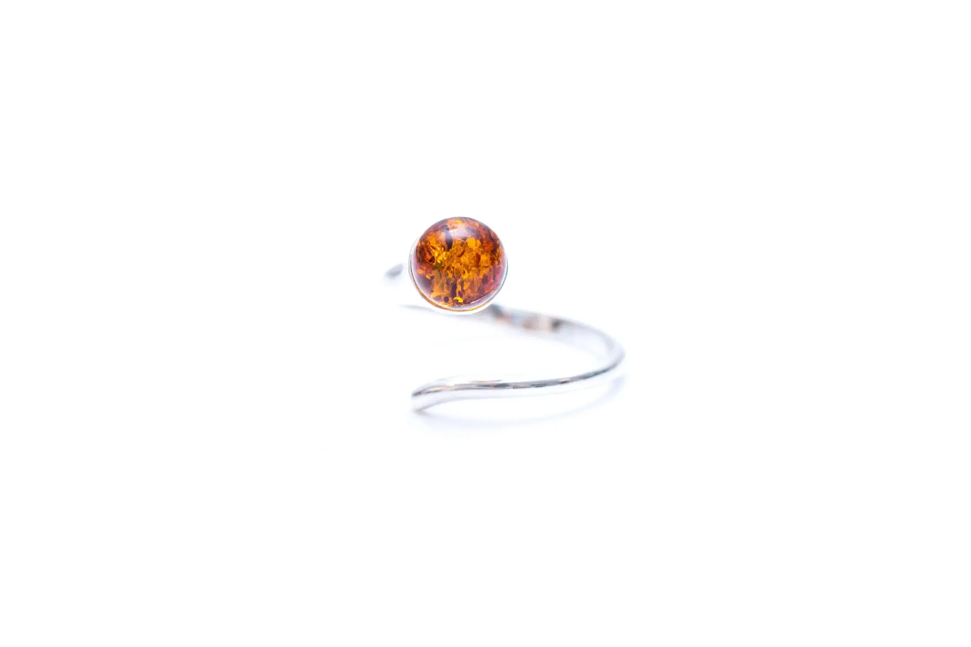 Buy Minimal Amber Wrap Ring - Delicate Sterling Silver Band with Sphere Cut Amber Stone