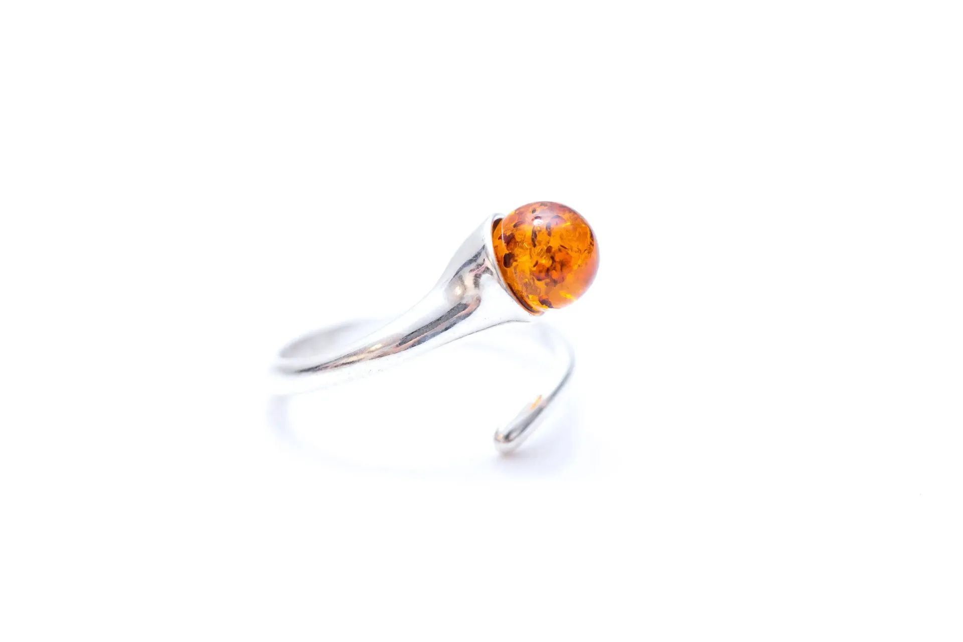 Buy Minimal Amber Wrap Ring - Delicate Sterling Silver Band with Sphere Cut Amber Stone