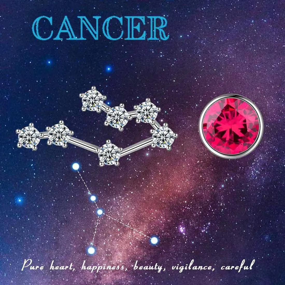 Cancer Earrings July Birthstone Zodiac Studs Women Girls Jewelry Birthday Gift