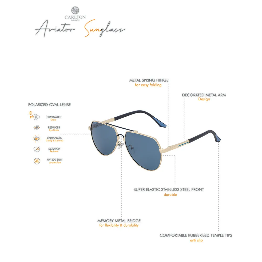 Carlton London Premium Gold & Blue Toned Polarised And Uv Protected Lens Aviator Sunglasses For Men