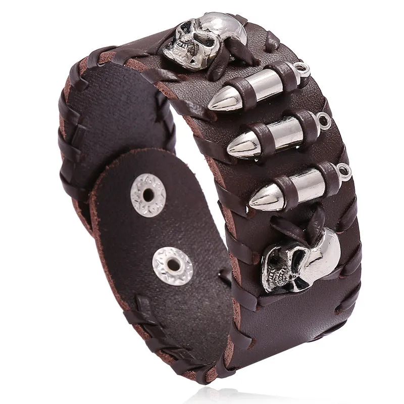 Cattle Leather Bracelet Unique Hipster Motorcycle Ornament Skull Leather Bracelet