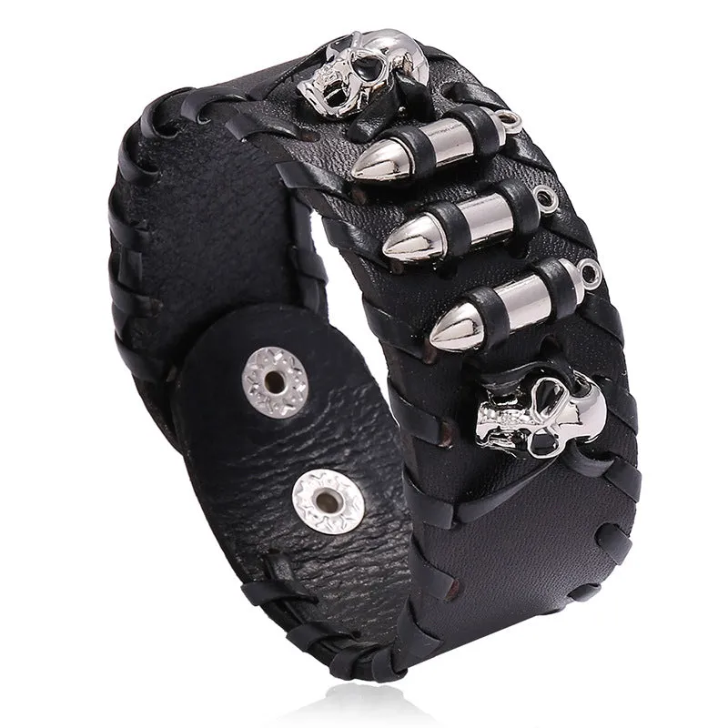 Cattle Leather Bracelet Unique Hipster Motorcycle Ornament Skull Leather Bracelet