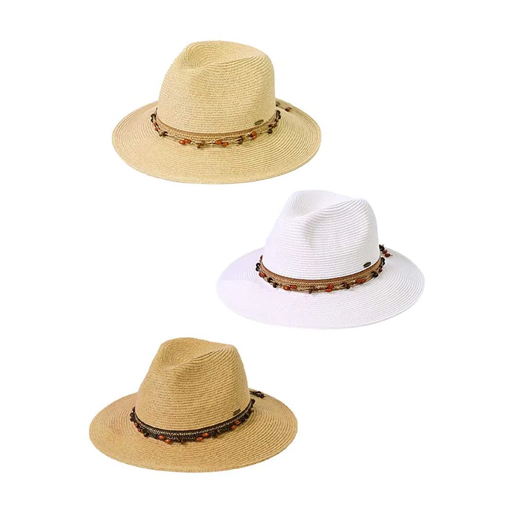 C.C Scatter Natural Wooden Beaded Trim Panama Hat