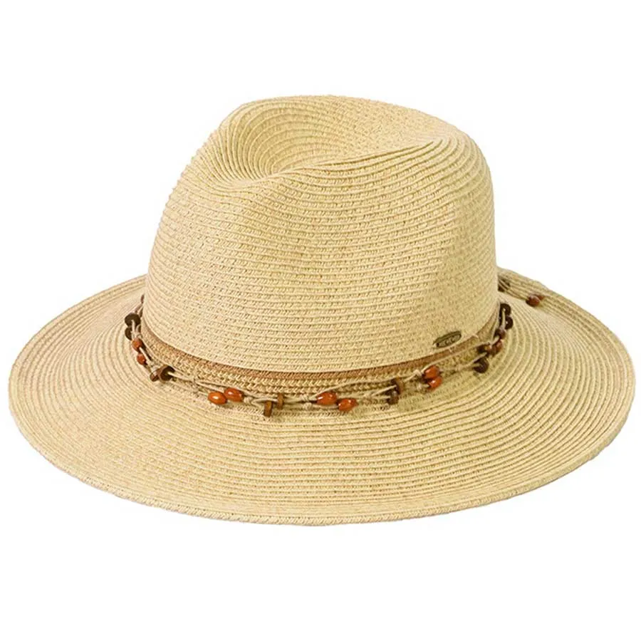 C.C Scatter Natural Wooden Beaded Trim Panama Hat