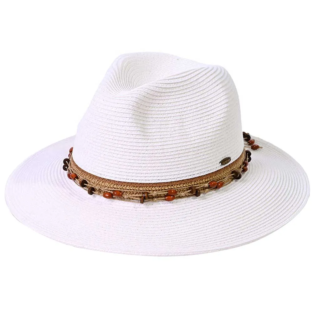 C.C Scatter Natural Wooden Beaded Trim Panama Hat