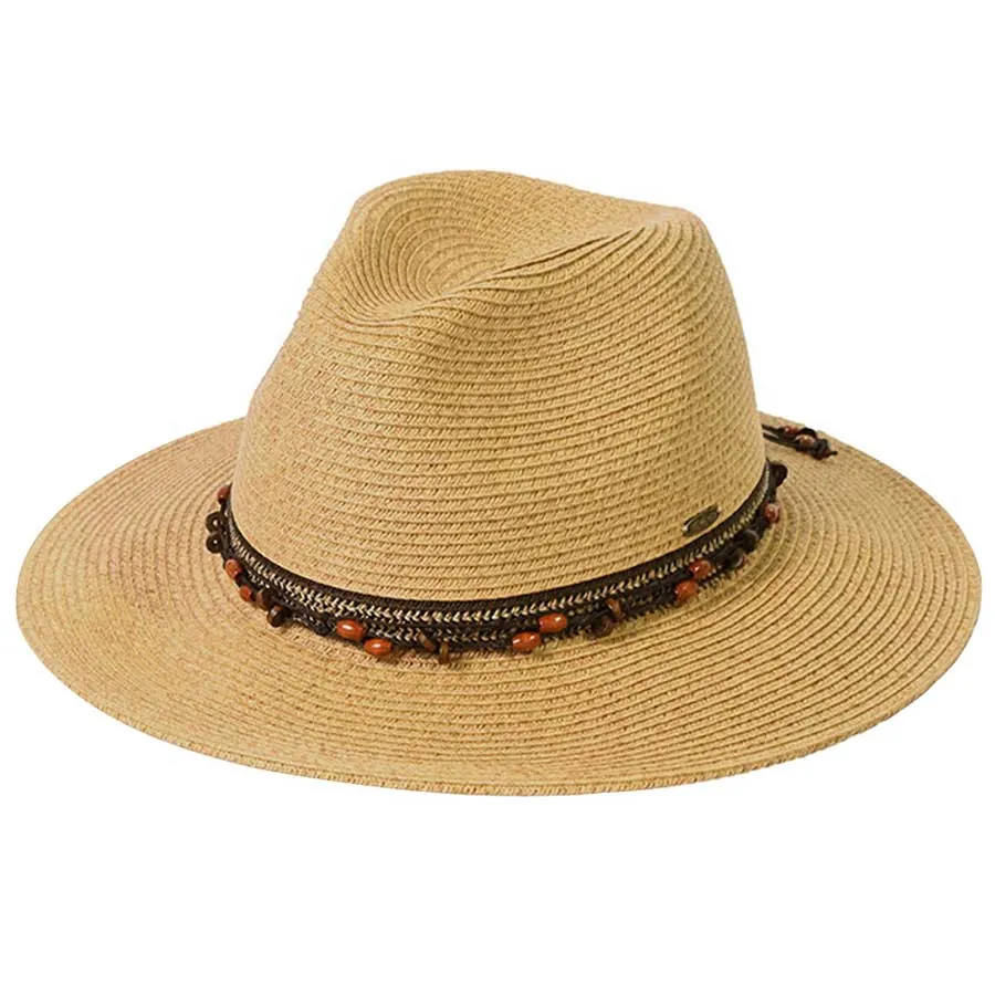 C.C Scatter Natural Wooden Beaded Trim Panama Hat