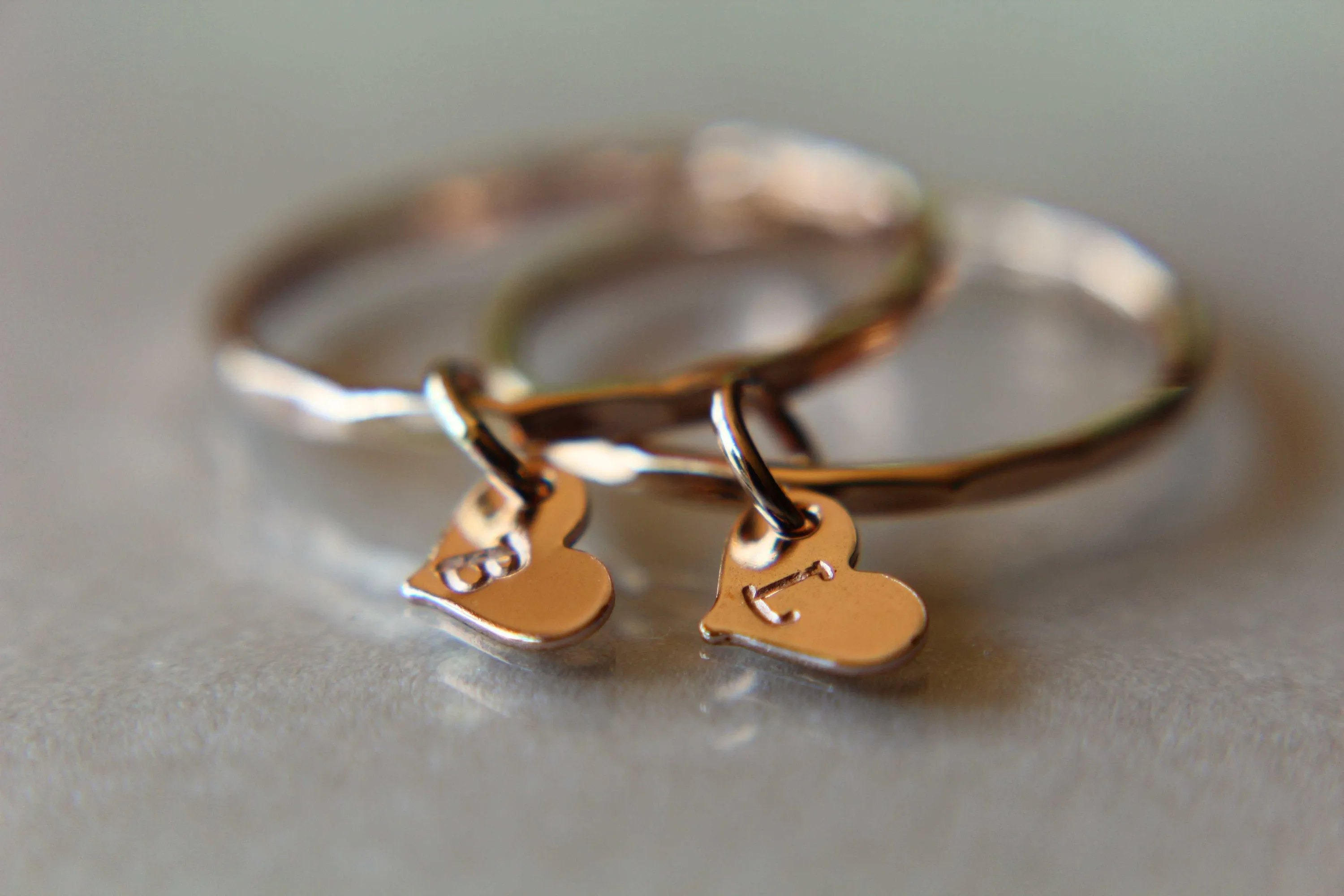 Charm ring, Gold initial ring, Initial charm ring, Stacking ring, Custom rings, Heart charm, Personalized ring, Stamped ring, Initial ring