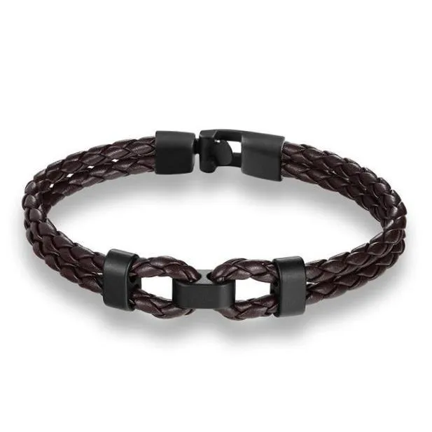 Classy Men Dark Brown Leather Bracelet