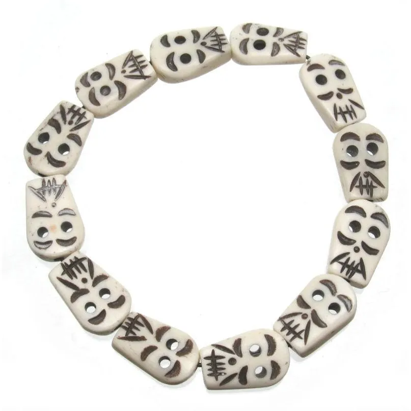 Cow Bone Hand Carved Skull Bead Stretch Bracelet