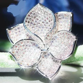 Created White Sapphire Pave Flower Petal Cocktail Ring