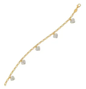 Crystal Heart Charm Bracelet in 9ct Yellow Gold