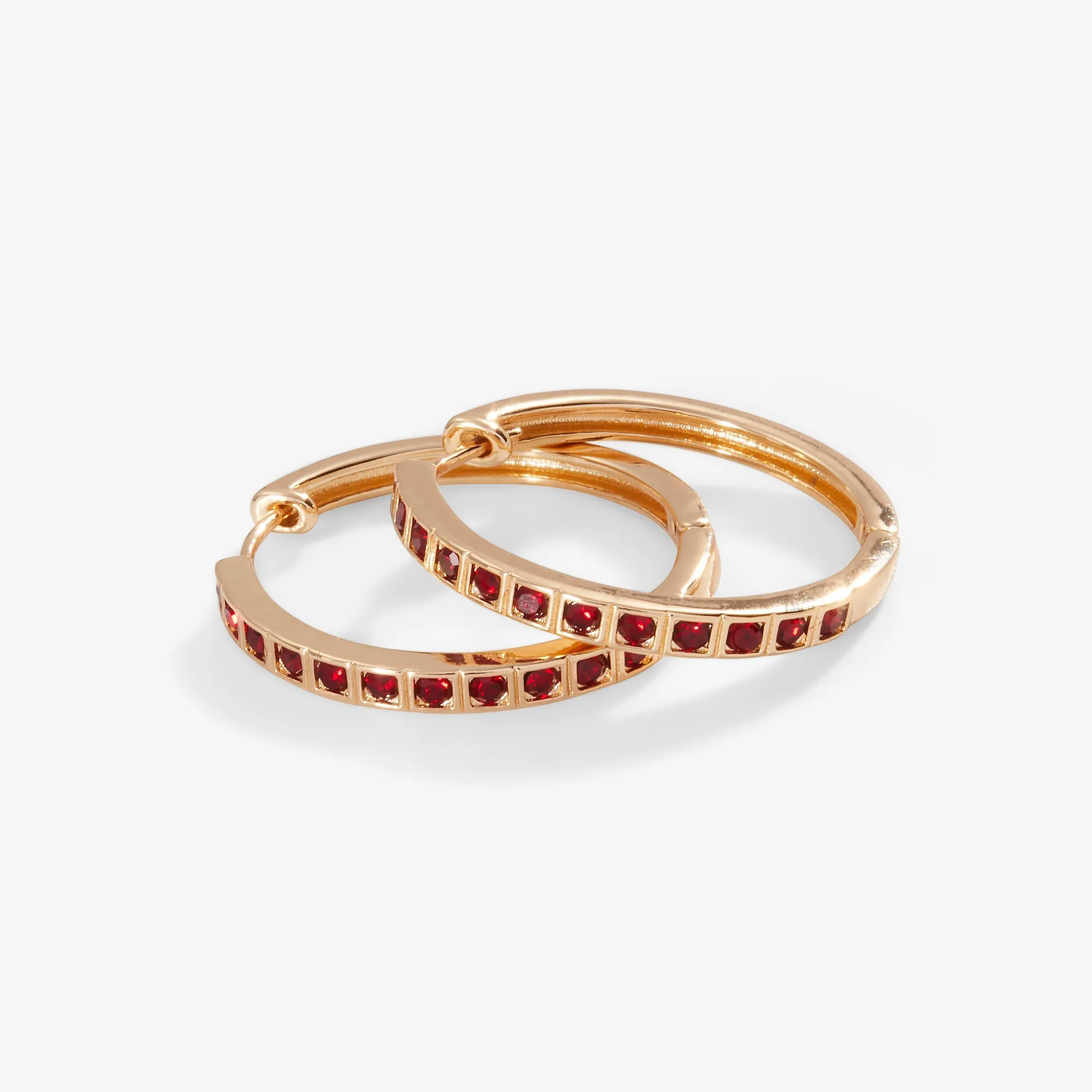 Crystal Medium Hoop Earrings, Ruby