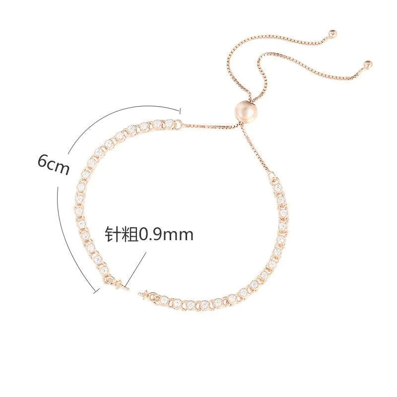 Crystals Pin Chain Bracelet Setting Sterling Silver Rose Gold Fine 925 6-10mm For One Pearl Bead Adjustable Bulk Tray DIY Jewelry Wholesale