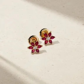 Daffodil Garden Ruby and Diamond Stud Earrings