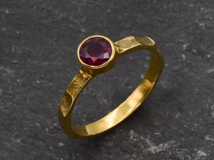 Dainty Ruby Gold Ring - Solitaire Bezel Ring - July Birthstone Ring