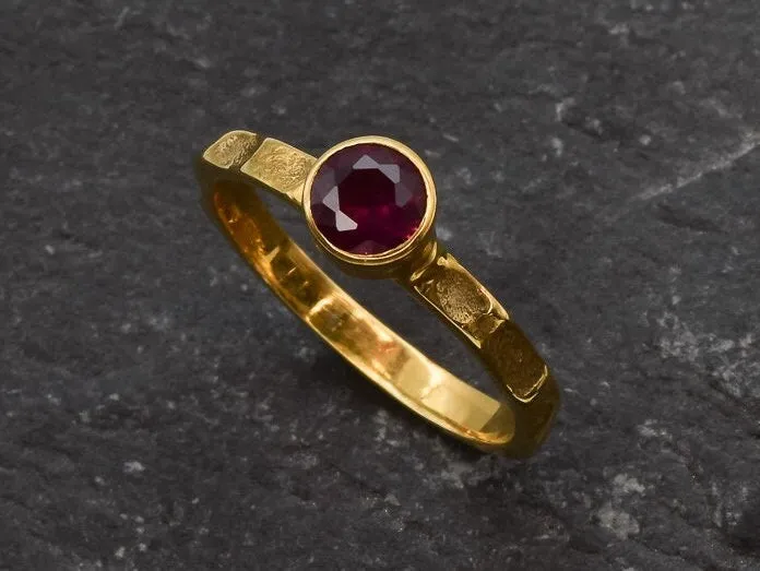 Dainty Ruby Gold Ring - Solitaire Bezel Ring - July Birthstone Ring