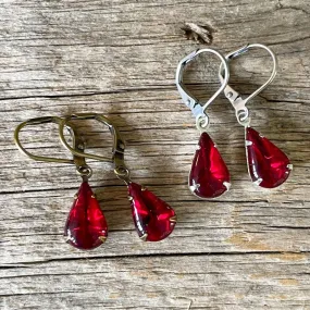 Dark Ruby Vintage Rhinestone Earrings