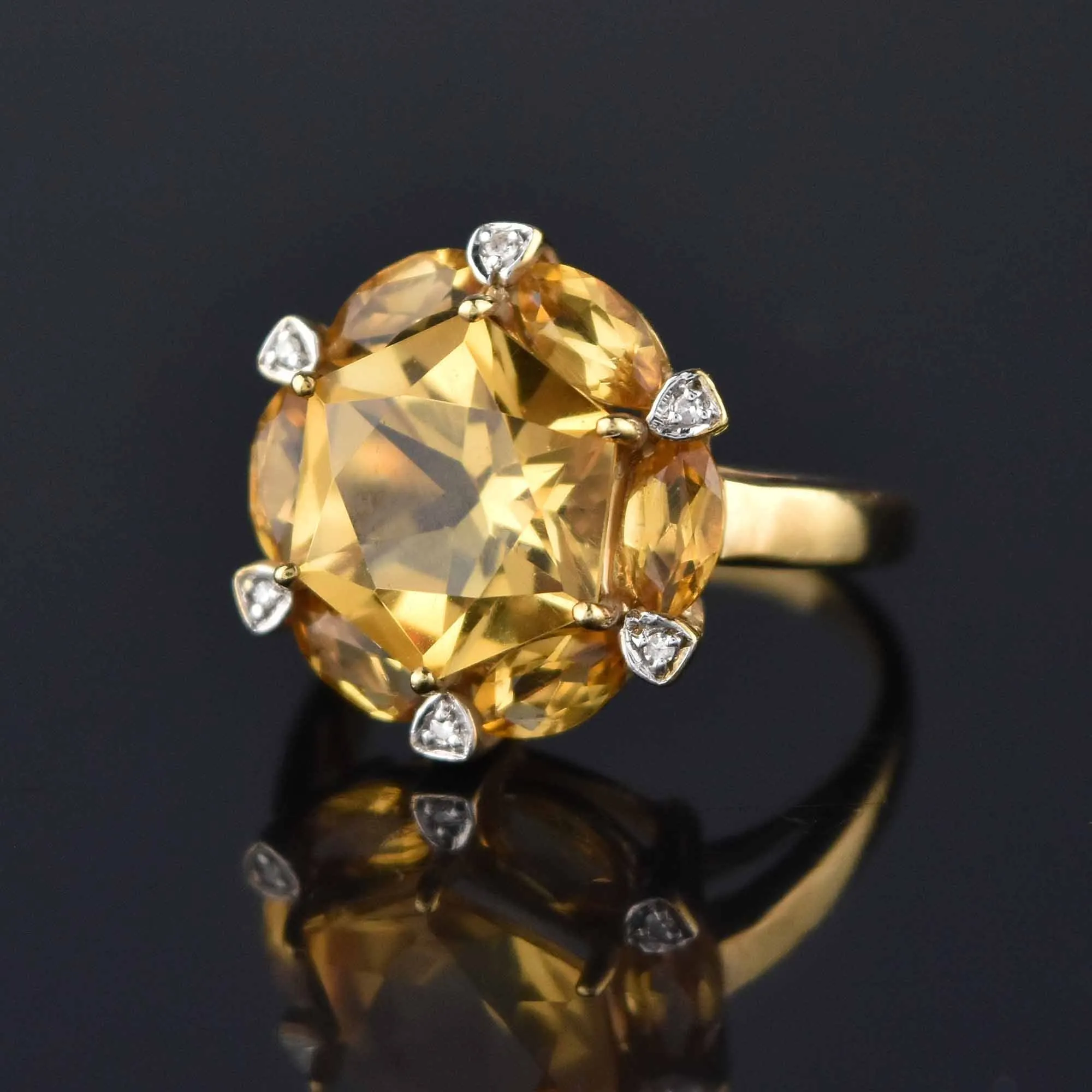 Diamond Hexagon Citrine Ring in 10K Gold