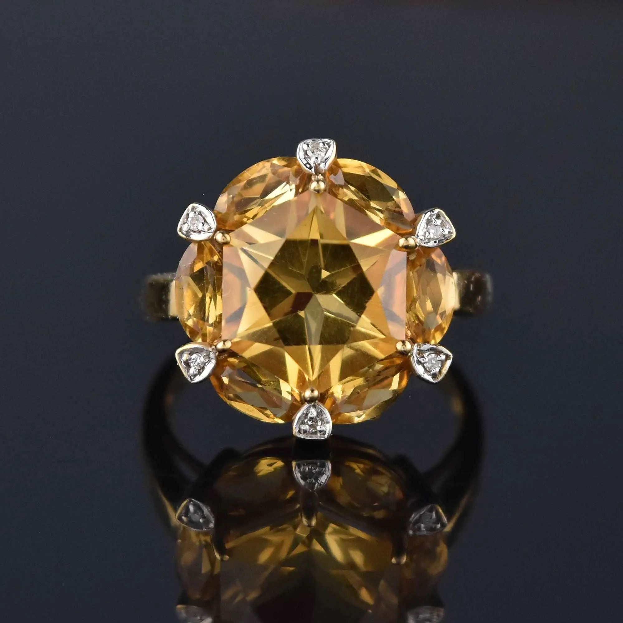 Diamond Hexagon Citrine Ring in 10K Gold