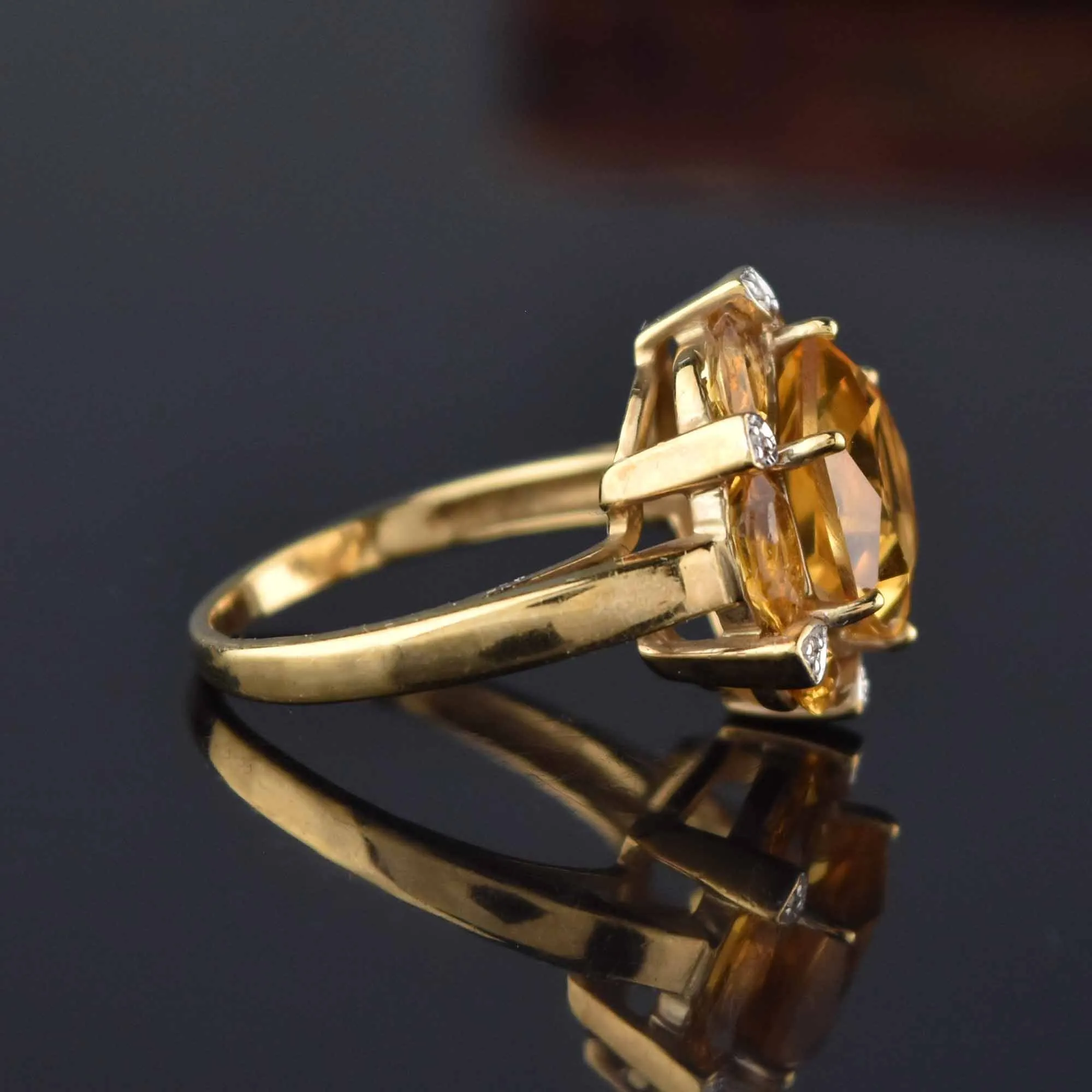 Diamond Hexagon Citrine Ring in 10K Gold