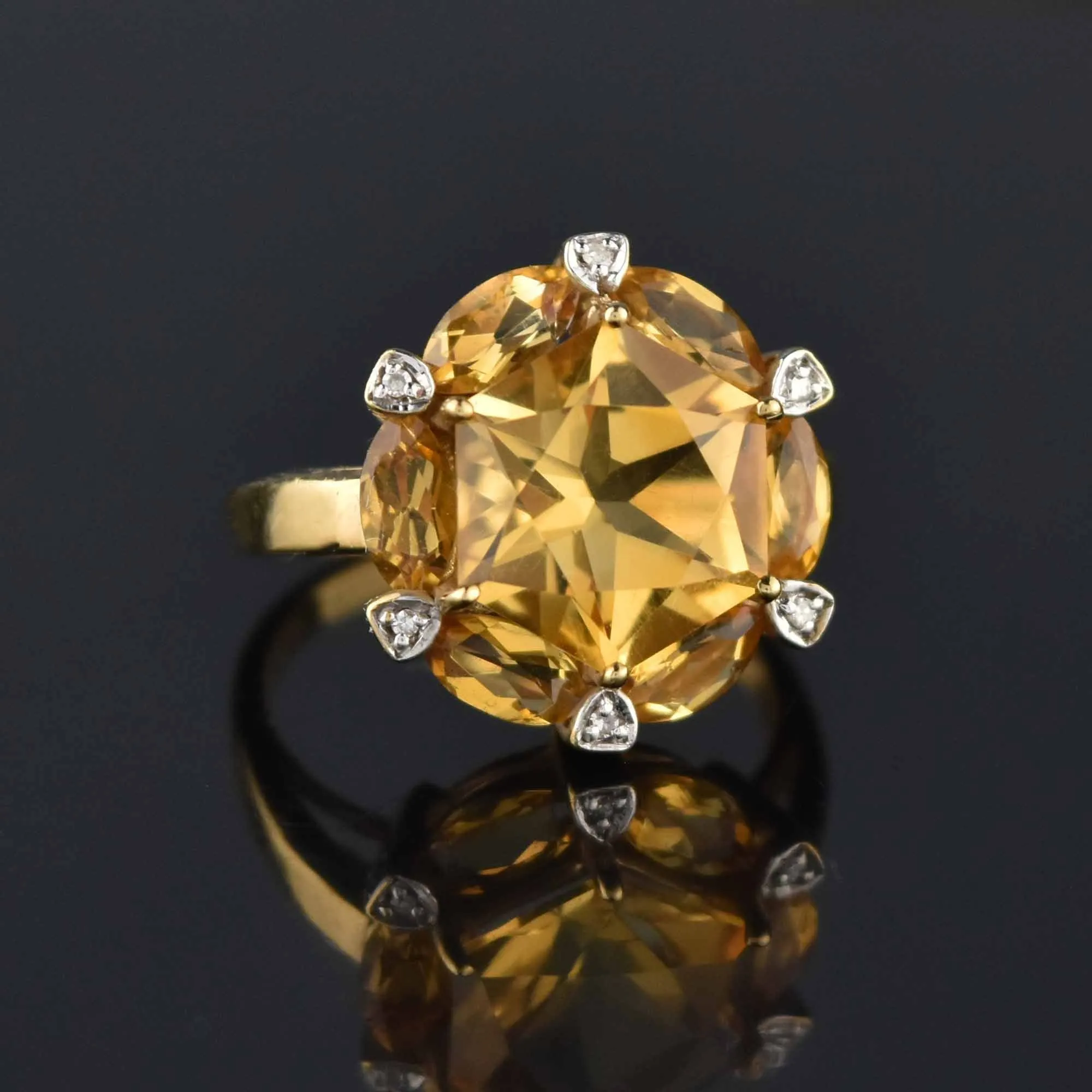 Diamond Hexagon Citrine Ring in 10K Gold