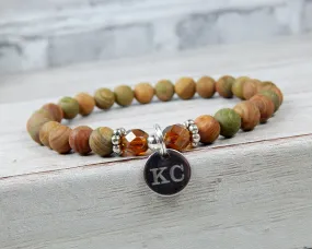 Earthy Engraved Initial Bracelet for Women - Custom Jasper Bracelet - Personalized Jewelry for Women