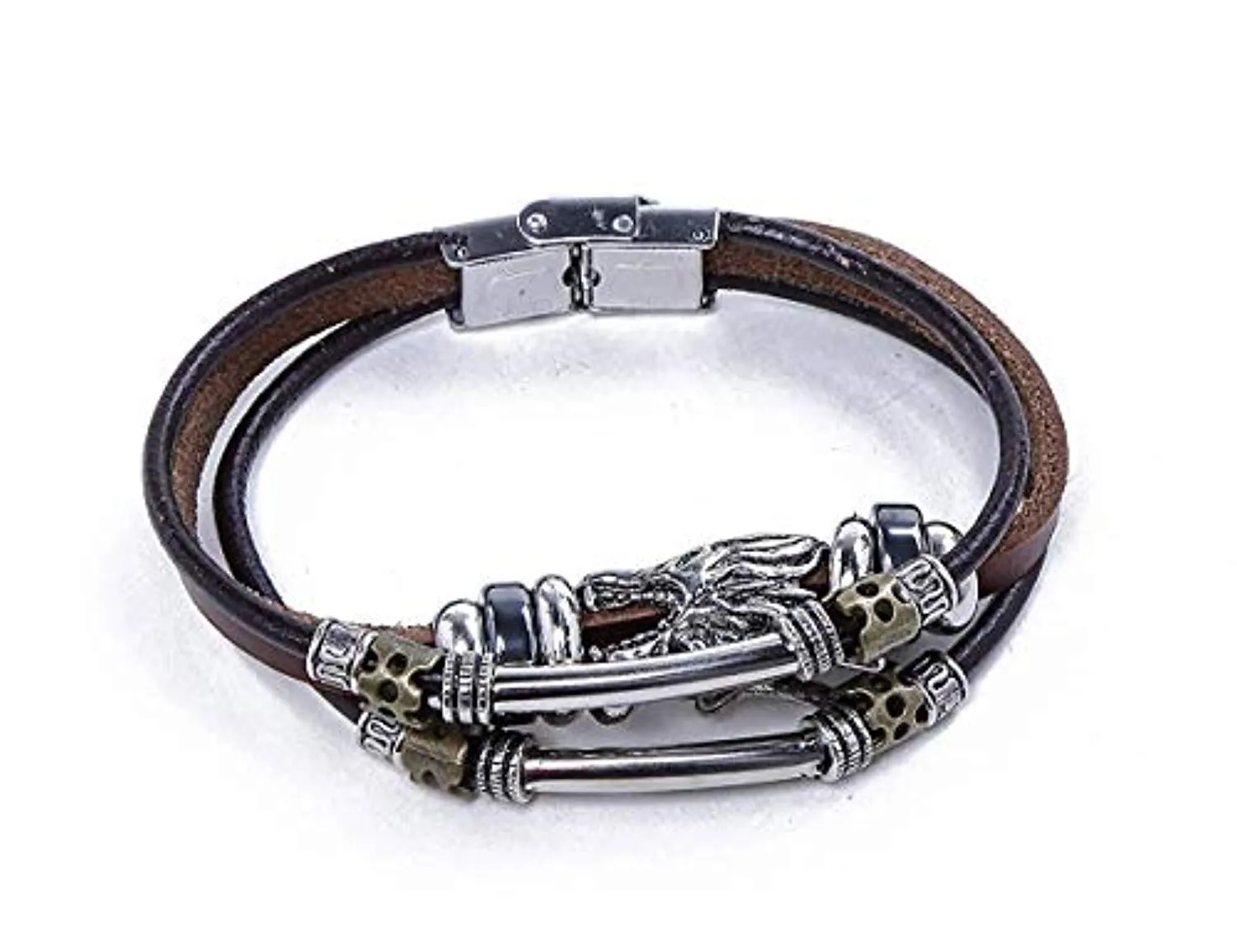 Electomania Dragon Head Silver Leather Triple Strands Bracelet Party Wear Bracelet/Wrist Band For Men