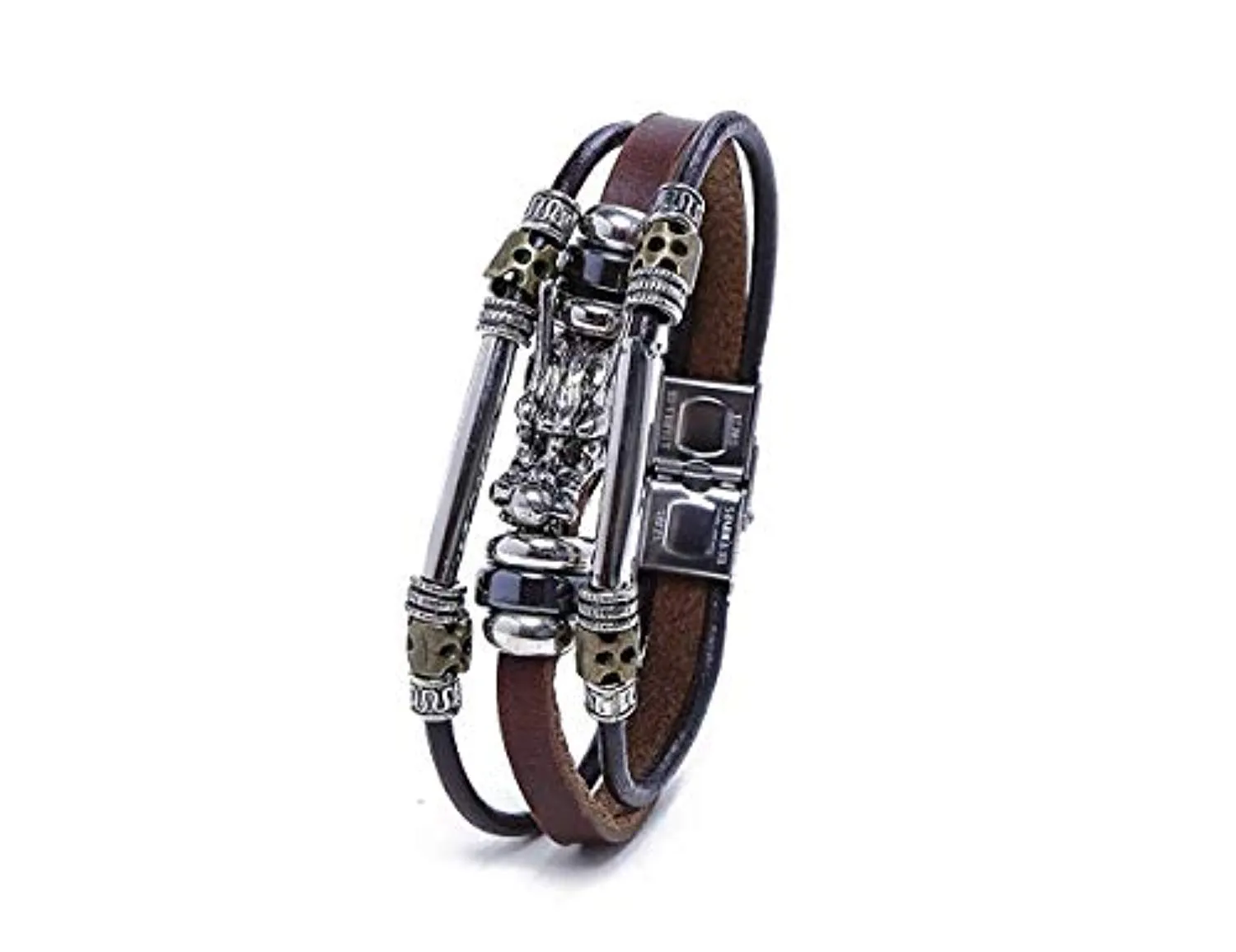 Electomania Dragon Head Silver Leather Triple Strands Bracelet Party Wear Bracelet/Wrist Band For Men