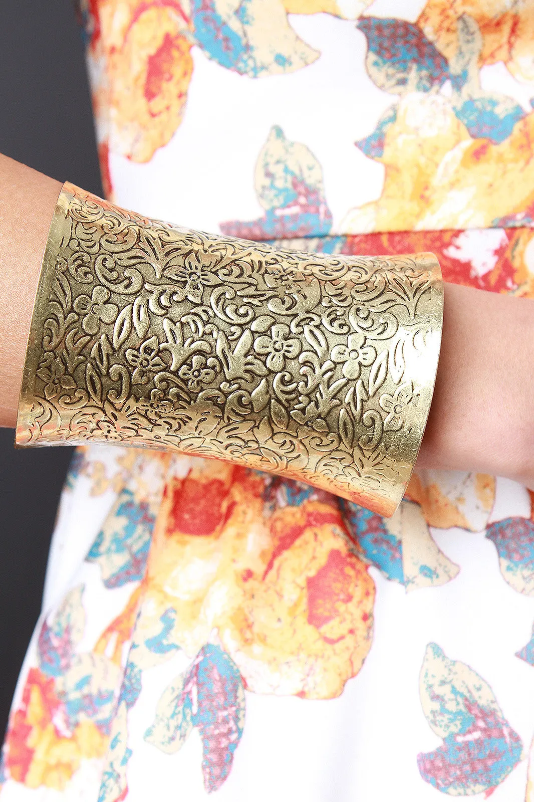 Embossed Filigree Flared Cuff Bracelet