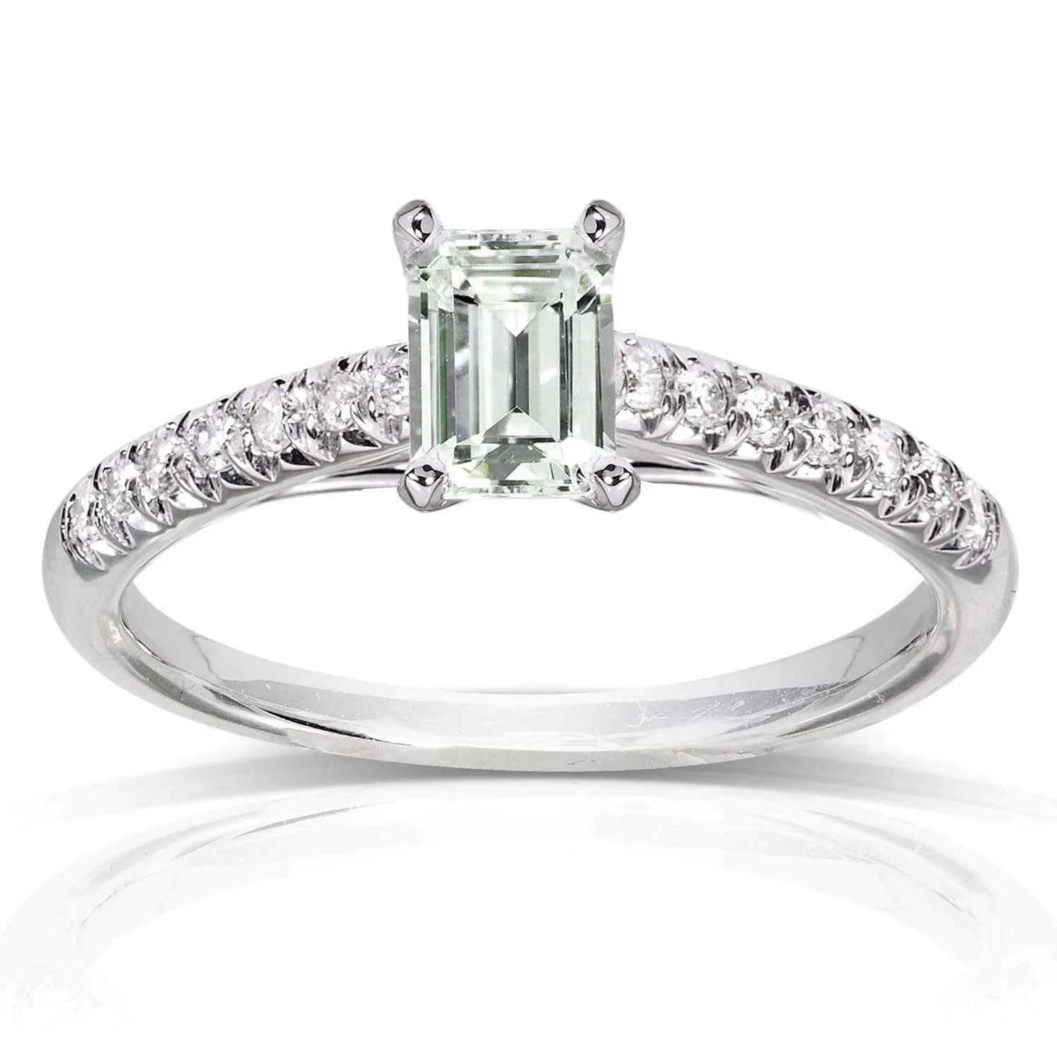 Emerald Cut-Moissanite Engagement Ring with Diamond 3/4 CTW 14k White Gold