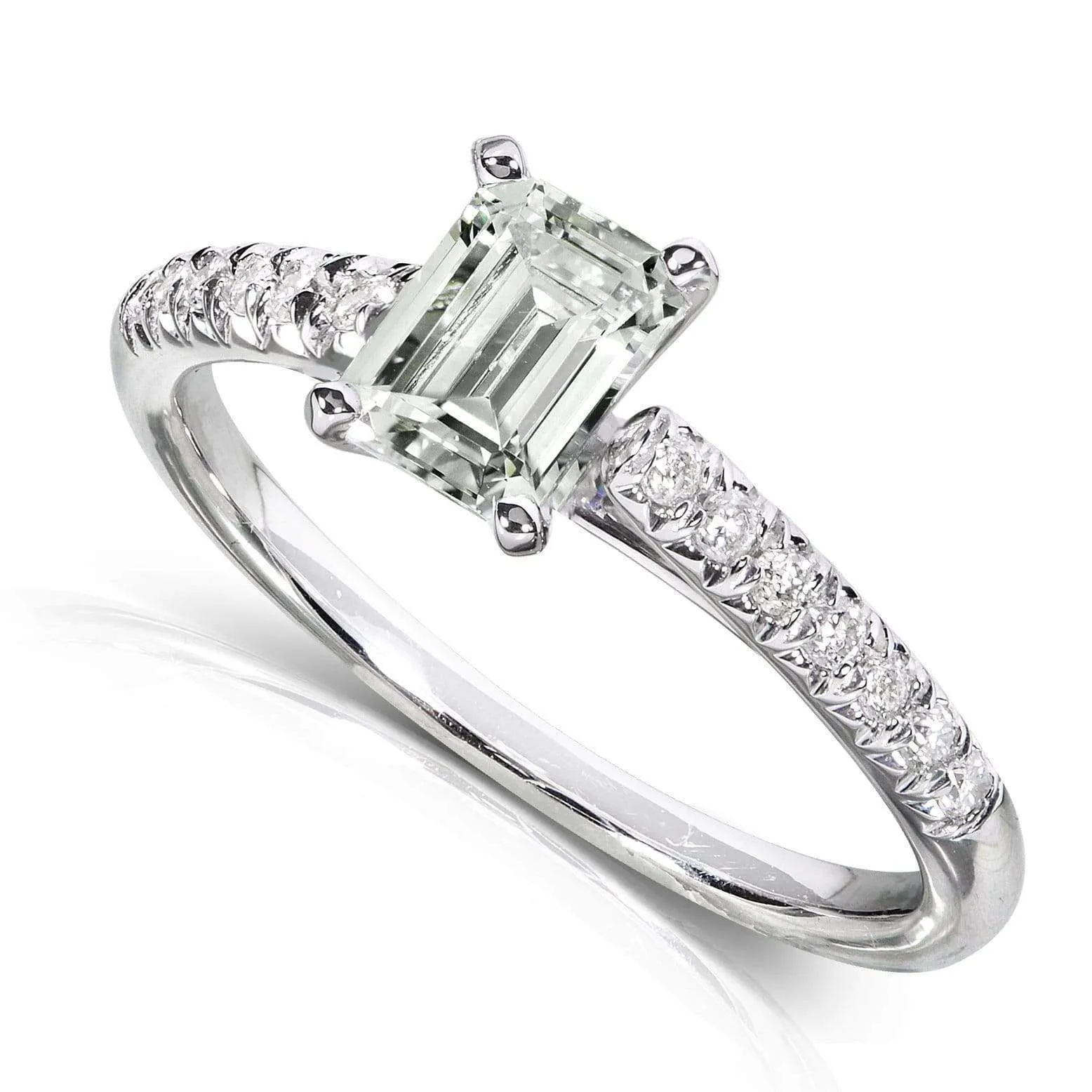 Emerald Cut-Moissanite Engagement Ring with Diamond 3/4 CTW 14k White Gold