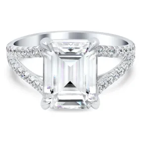 Emerald Cut Split Shank Moissanite Engagement Ring