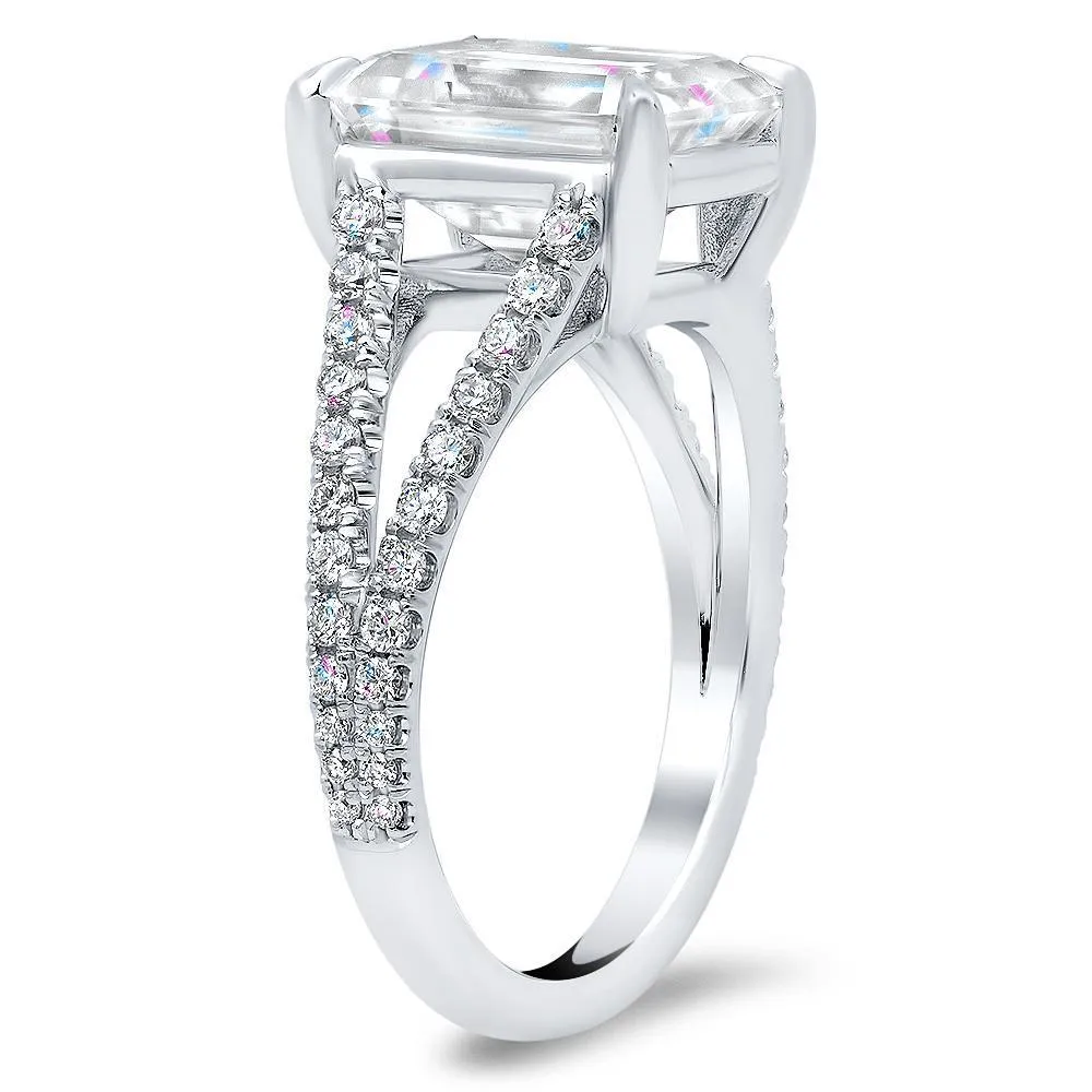 Emerald Cut Split Shank Moissanite Engagement Ring