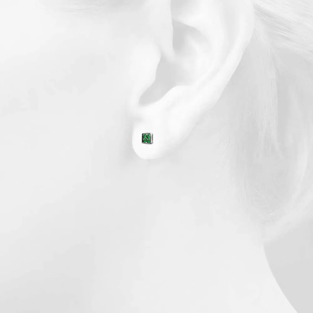 Emeraldflora Stud Earrings Encased in 18k White Gold