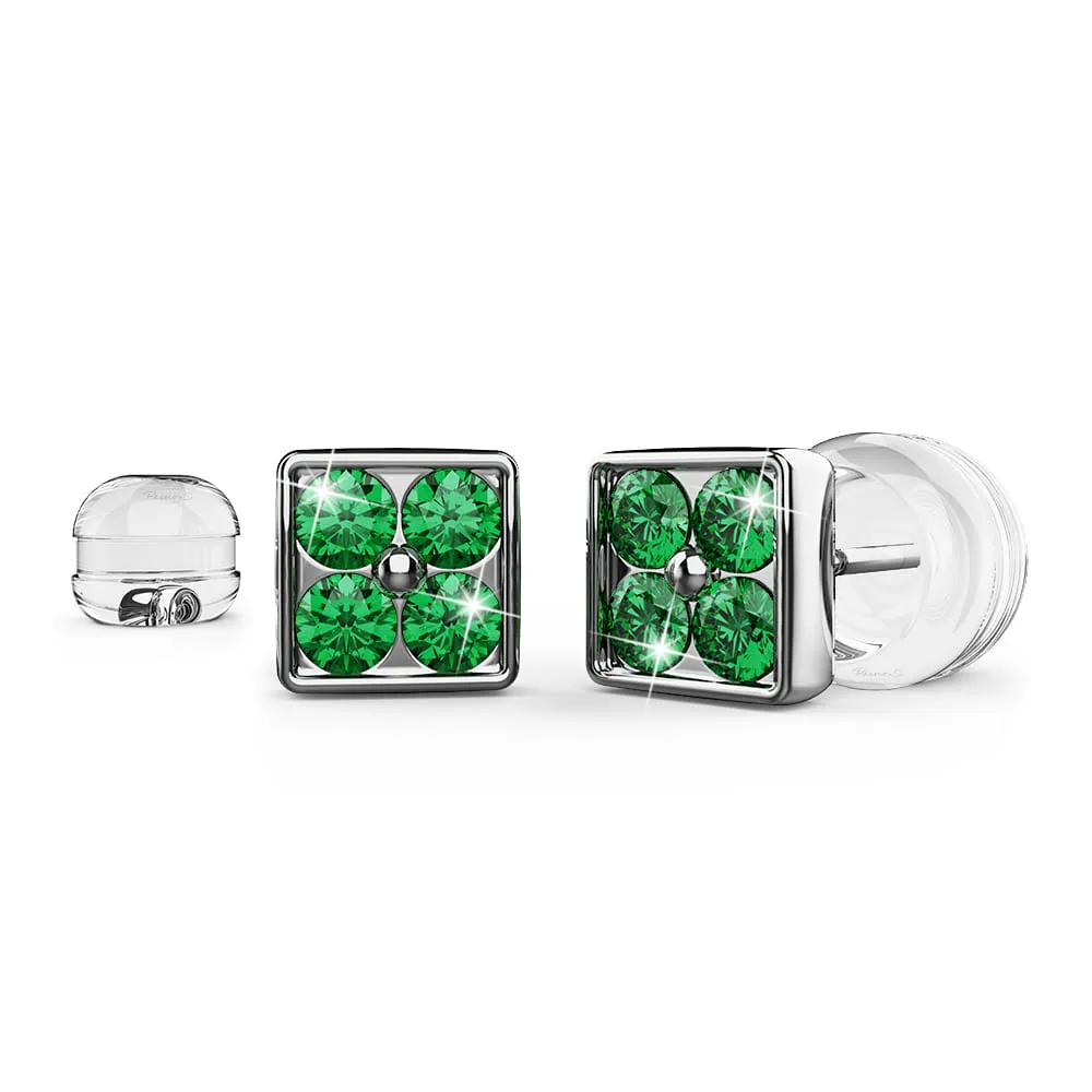 Emeraldflora Stud Earrings Encased in 18k White Gold