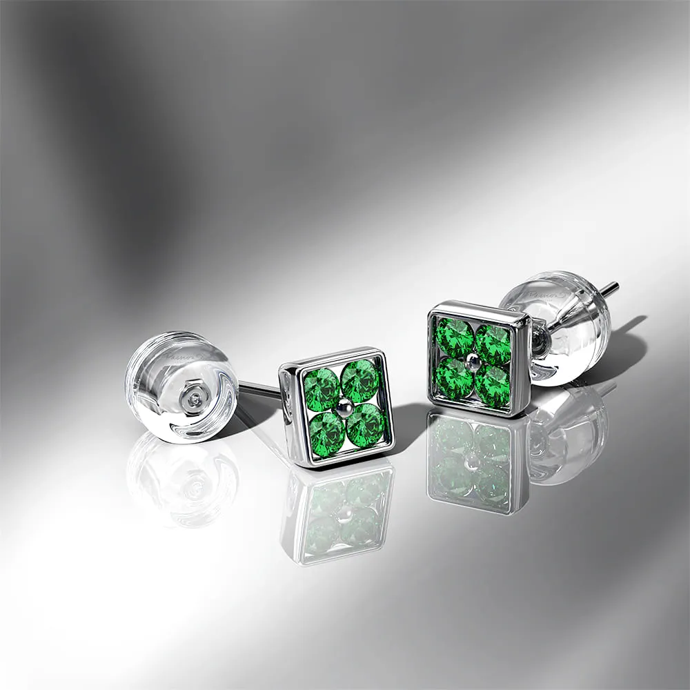 Emeraldflora Stud Earrings Encased in 18k White Gold