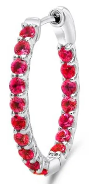 ESTATE 1.25CT AAA RUBY 14KT WHITE GOLD INSIDE OUT LUCIDA HOOP HANGING EARRINGS