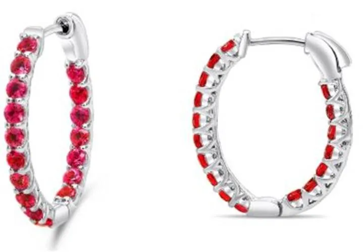 ESTATE 1.25CT AAA RUBY 14KT WHITE GOLD INSIDE OUT LUCIDA HOOP HANGING EARRINGS