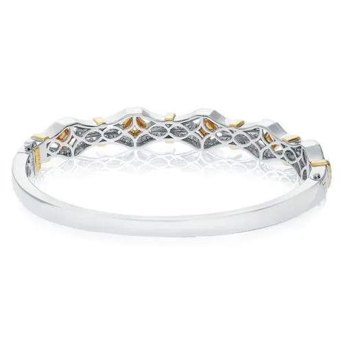 ESTATE 1.84CT WHITE & YELLOW DIAMOND 18K 2 TONE GOLD 3D FILIGREE BANGLE BRACELET